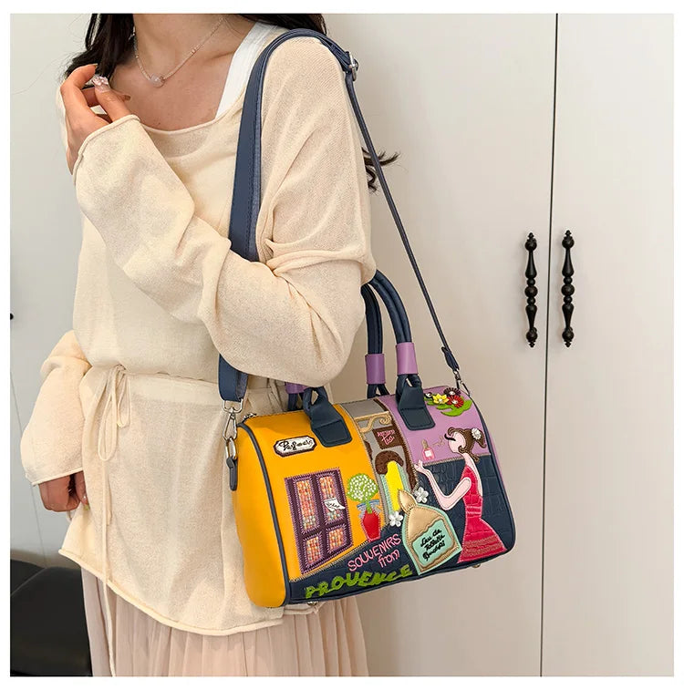 PU Personality Stylish Shoulder Bags Design Patchwork Zipper Bags