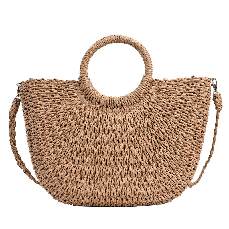 Handwoven Straw Beach Tote Bag
