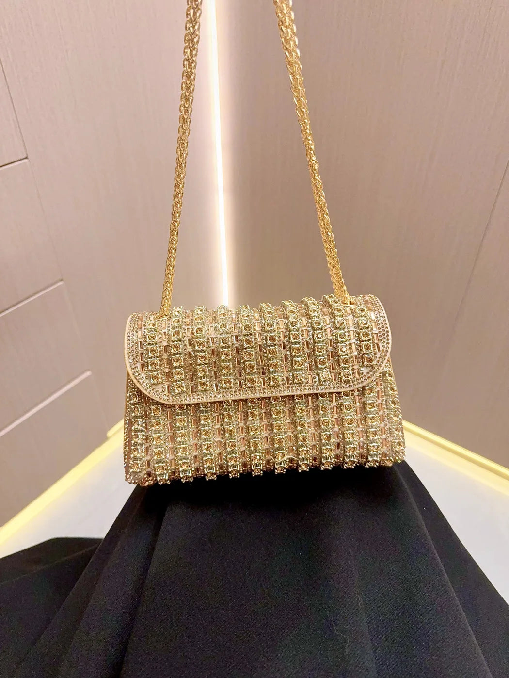 Full Rhinestone Evening Clutch Bag Luxury Leather Chain Handbag