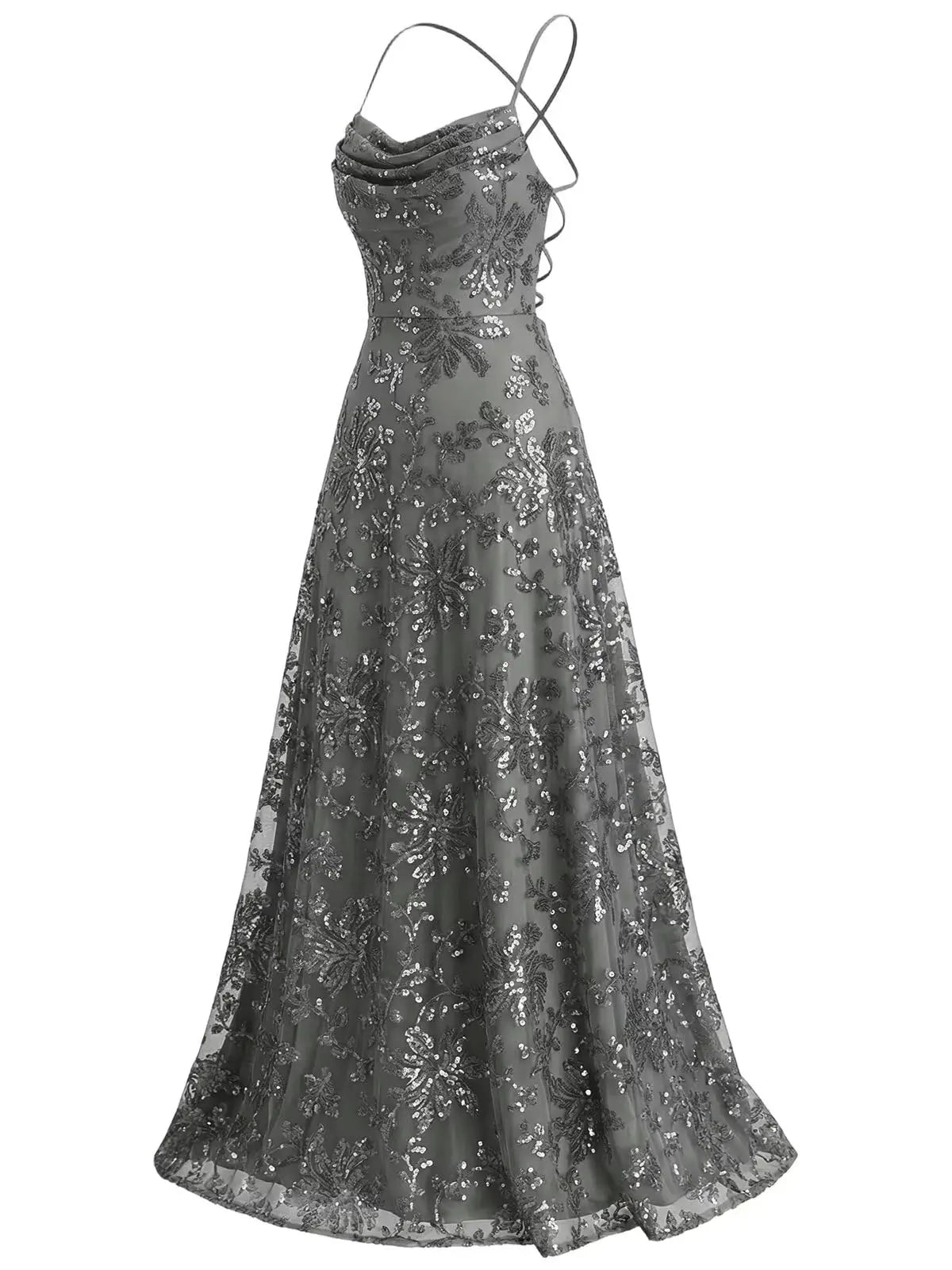 Lace Sequin A-Line Prom Dress