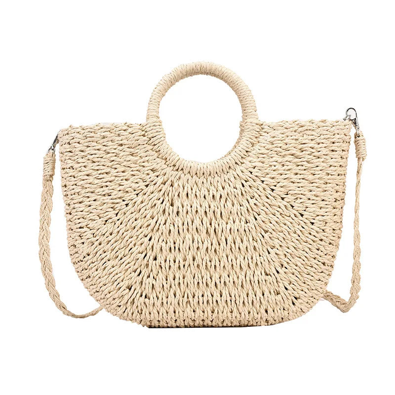 Handwoven Straw Beach Tote Bag