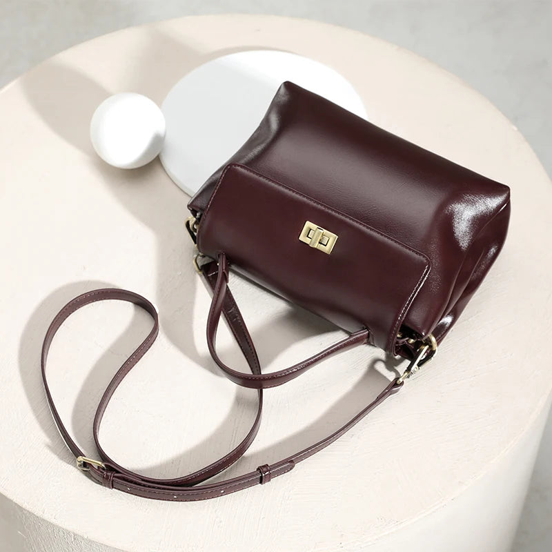 Genuine Leather Oil Wax Satchel Bag