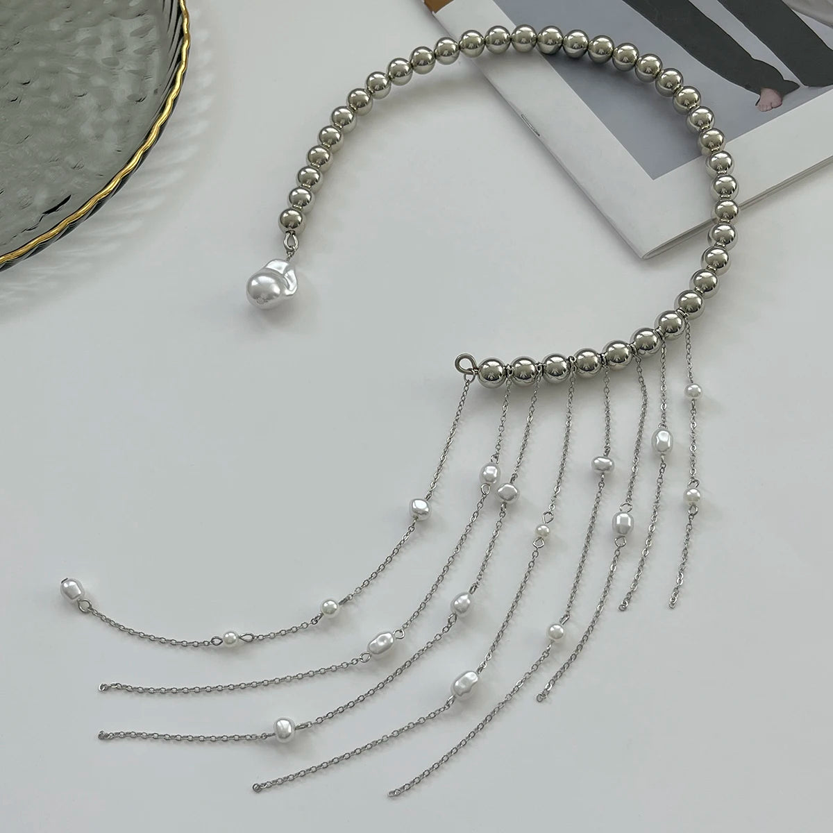 Pearl Tassel Choker Necklace