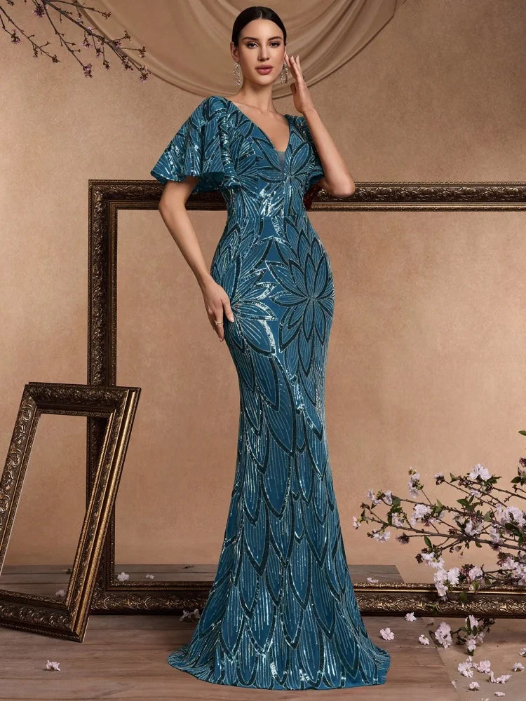 Backless Sequin Maxi Evening Dress