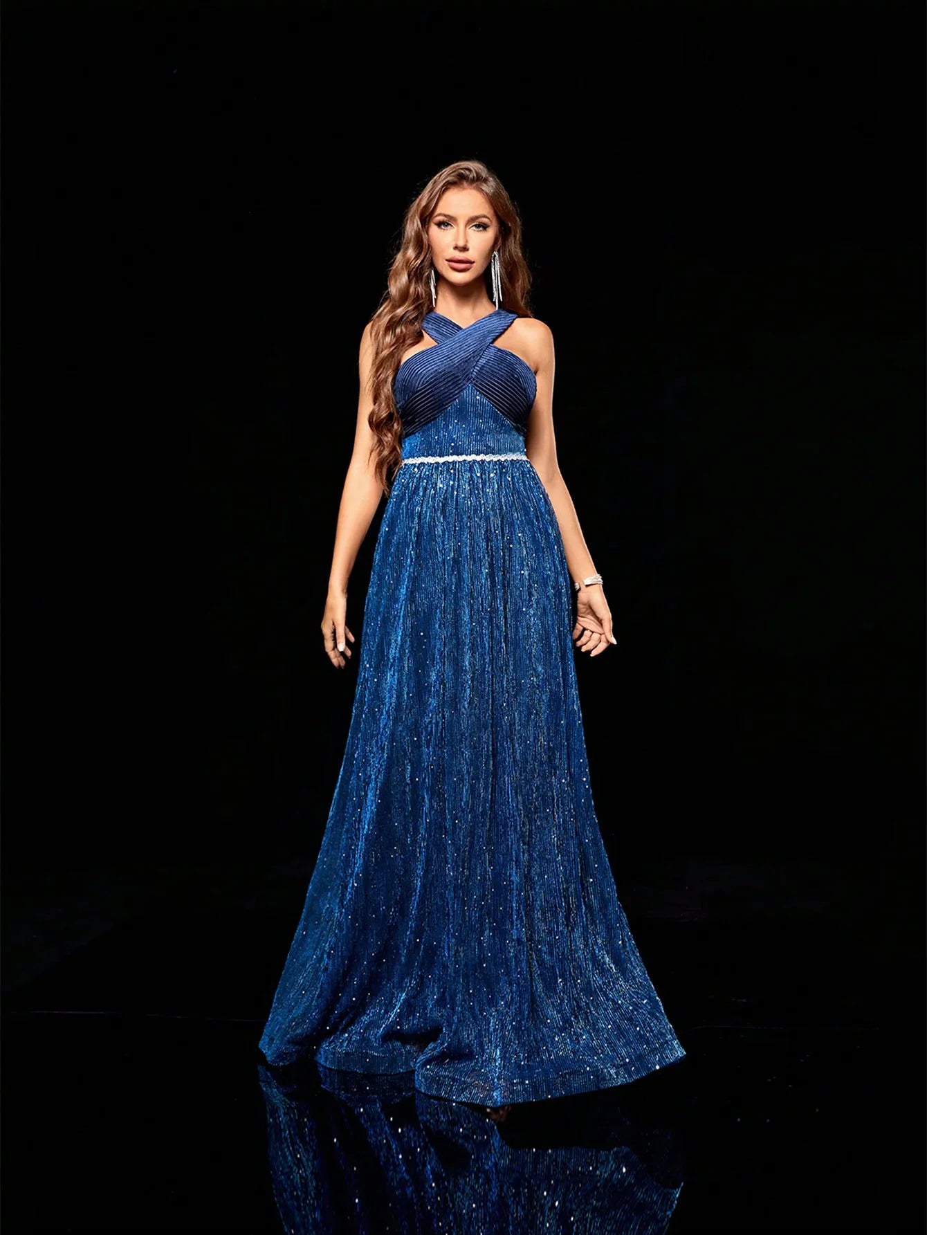 Velvet Cross Neck Ball Gown