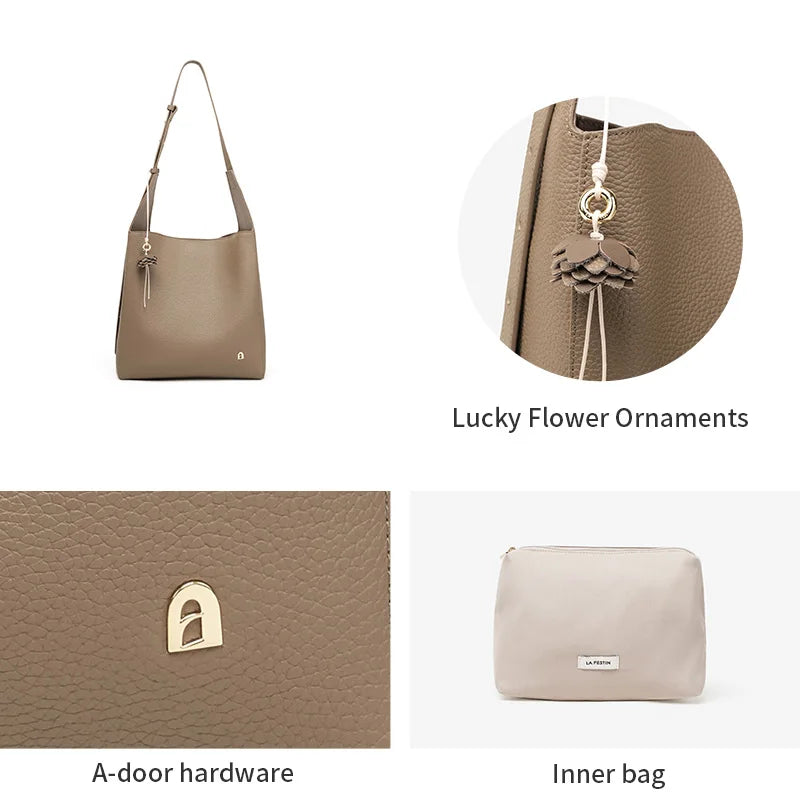 LA FESTIN Leather Bucket Crossbody Bag