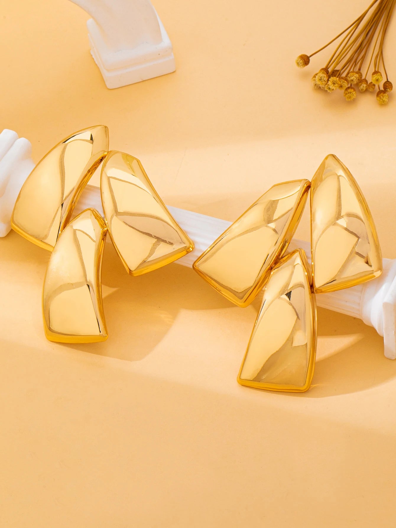 Shiny Polished Three-Layer Trapezoidal Gold Dangle Earrings for Women, Geometric Multi-Piece Splicing Earrings, Minimalist Trendy Party Statement Jewelry