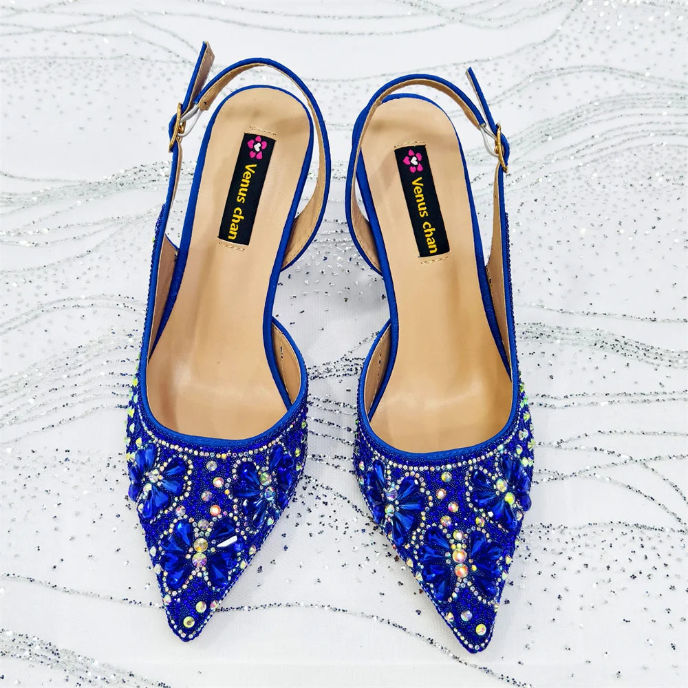 Gold Pointed Toe Rhinestone Heels & Bag Set, Sparkly