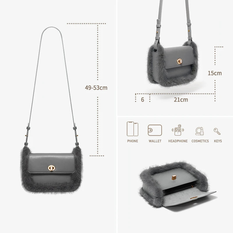 BAFELLI Fur & Leather Crossbody Bag
