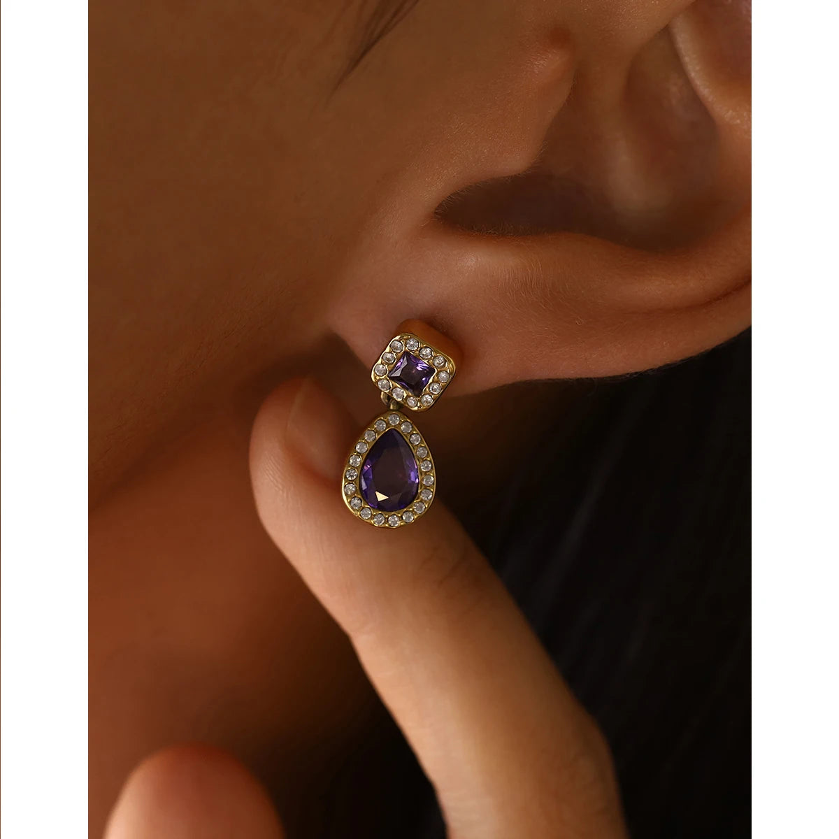 Purple Crystal Drop Earrings