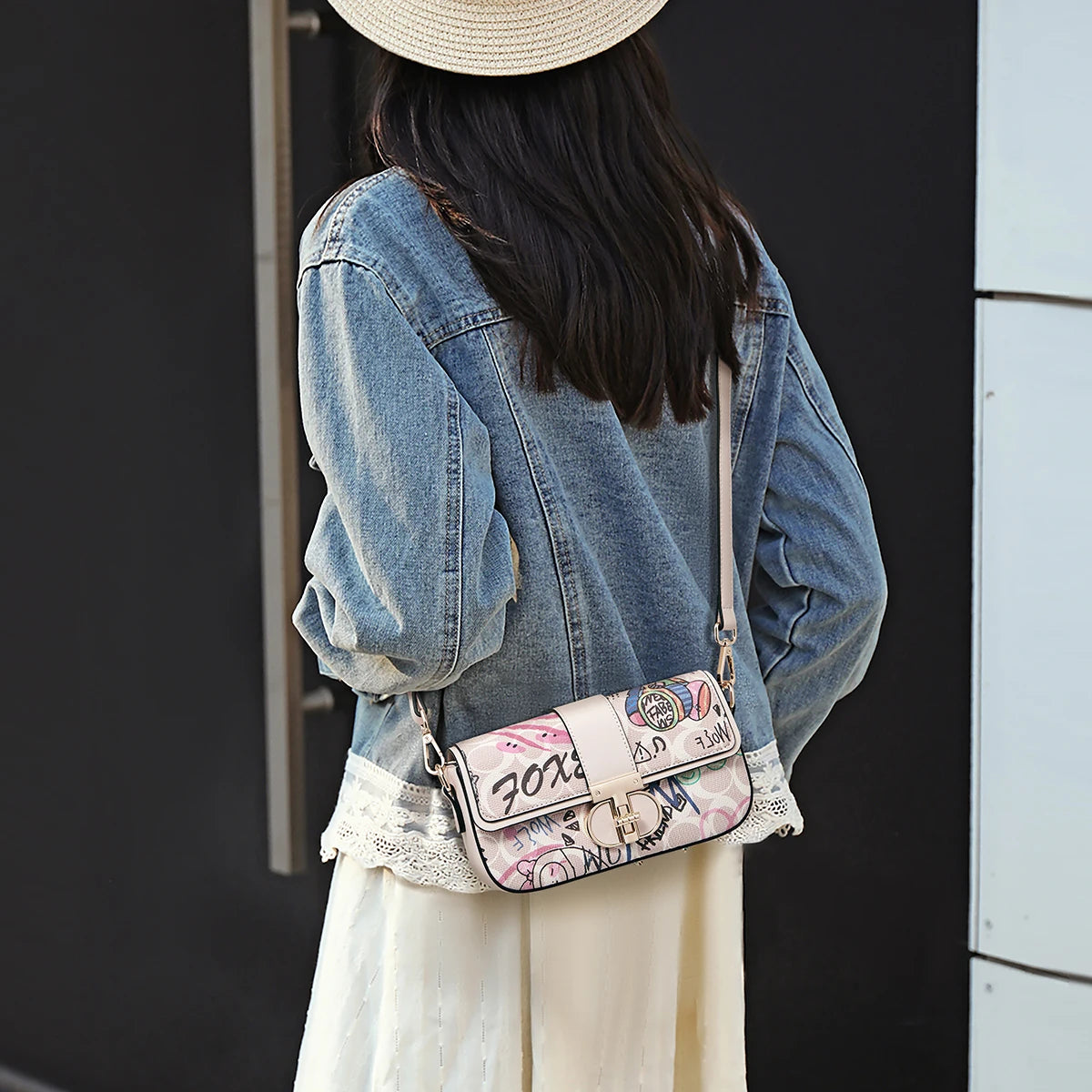 FOXER Graffiti Chain Shoulder Bag