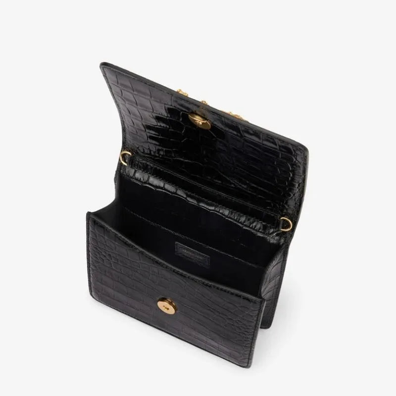 Croc Embossed Crystal Shoulder Bag