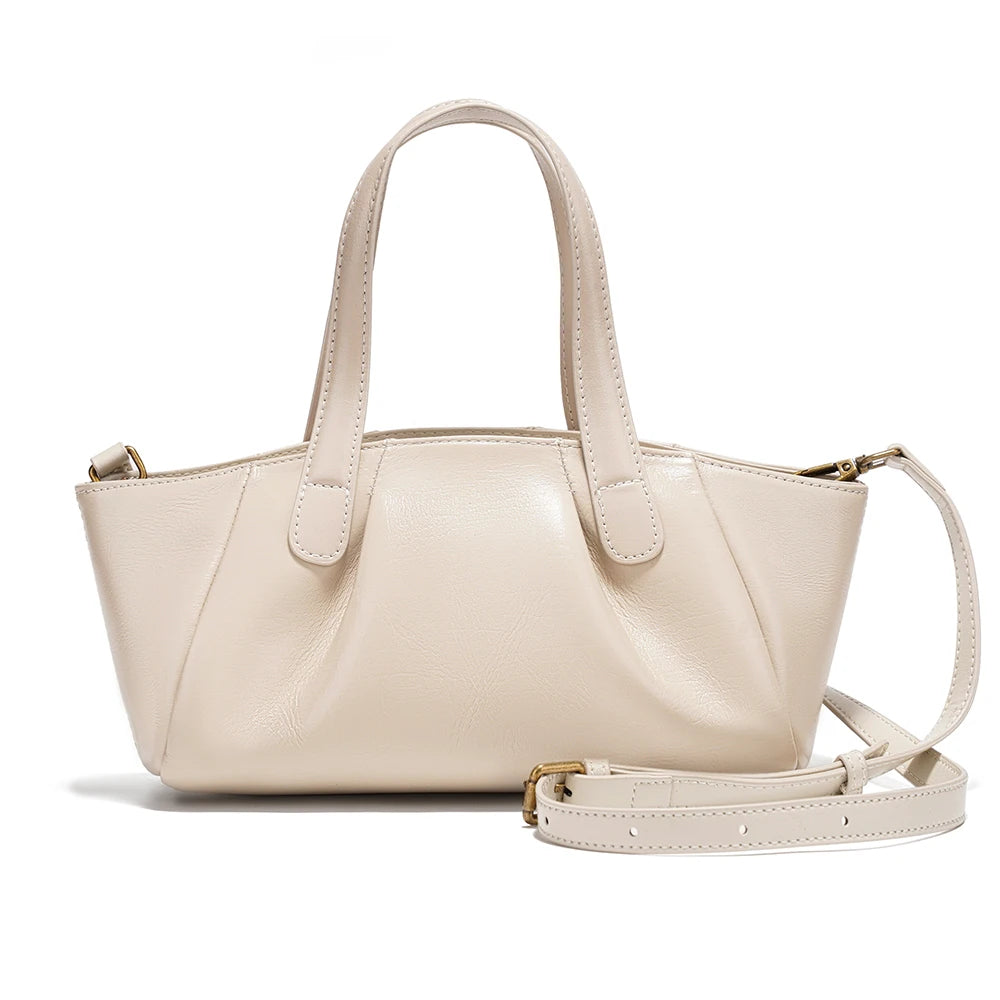 Zency Genuine Leather Ruched Crossbody Bag