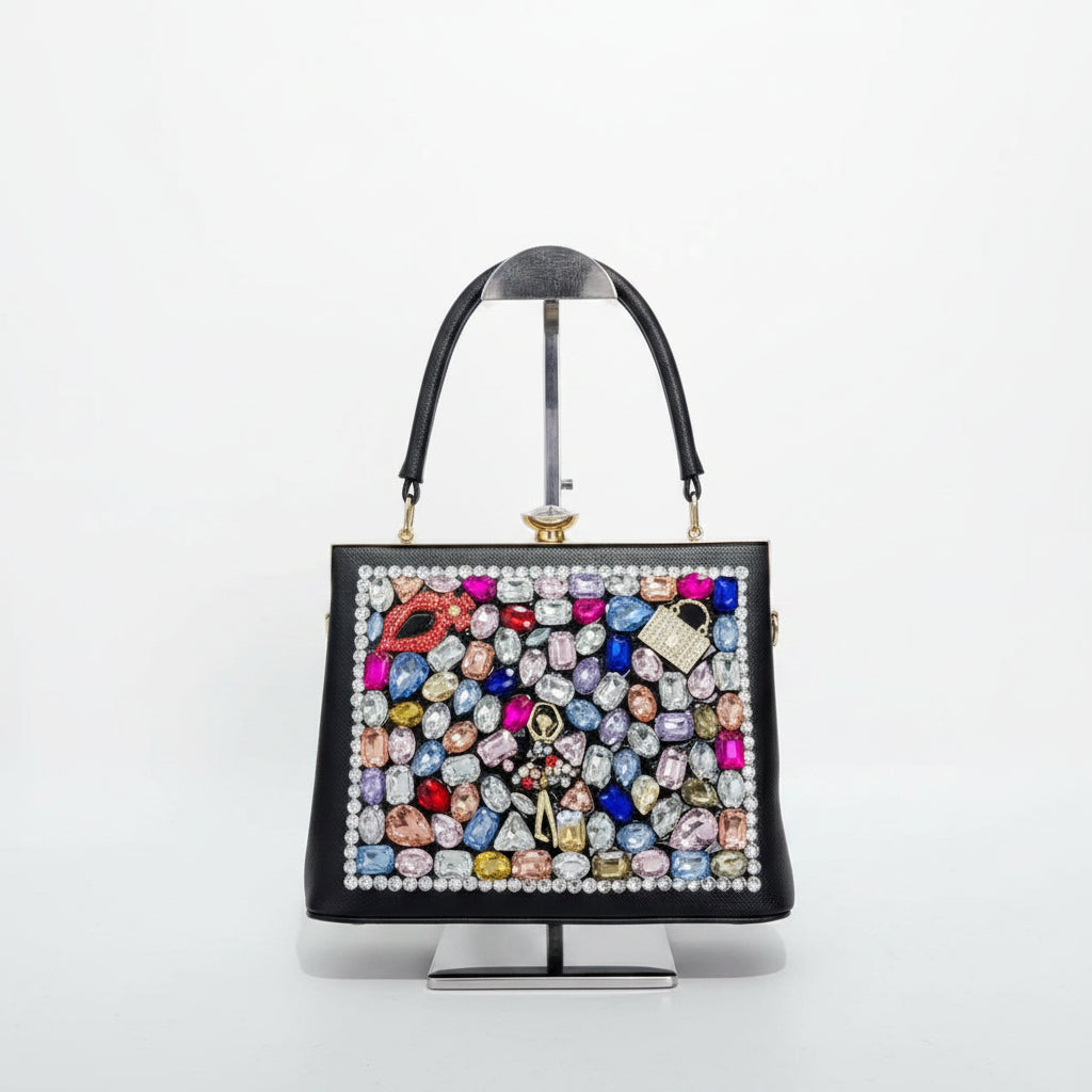 Diamond Embellished Vegan Leather Crossbody Handbag