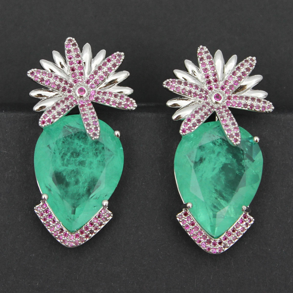 Colorful Purple Green Dangle Earrings for Women Luxury Jewelry Wedding Evening Party Big Drop Earrings Elegant Female Gift