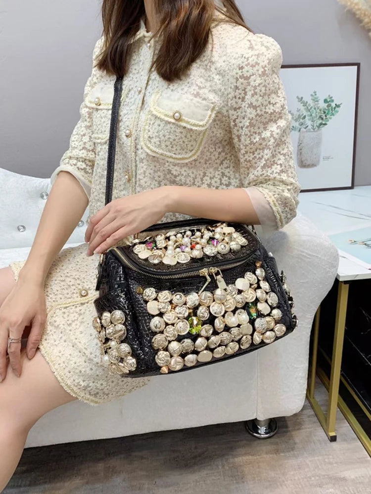 Luxury Black Handmade Bucket Shoulder Bag