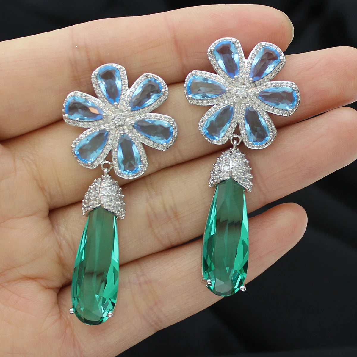 Colorful Purple Green Dangle Earrings for Women Luxury Jewelry Wedding Evening Party Big Drop Earrings Elegant Female Gift