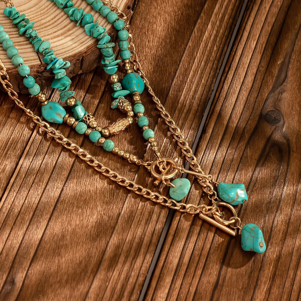 KunJoe 3Pcs Vintage Blue Natural Stone Beads Choker Necklaces for Women Bohemia Geometry Pendant Necklace Trendy Neck Jewelry