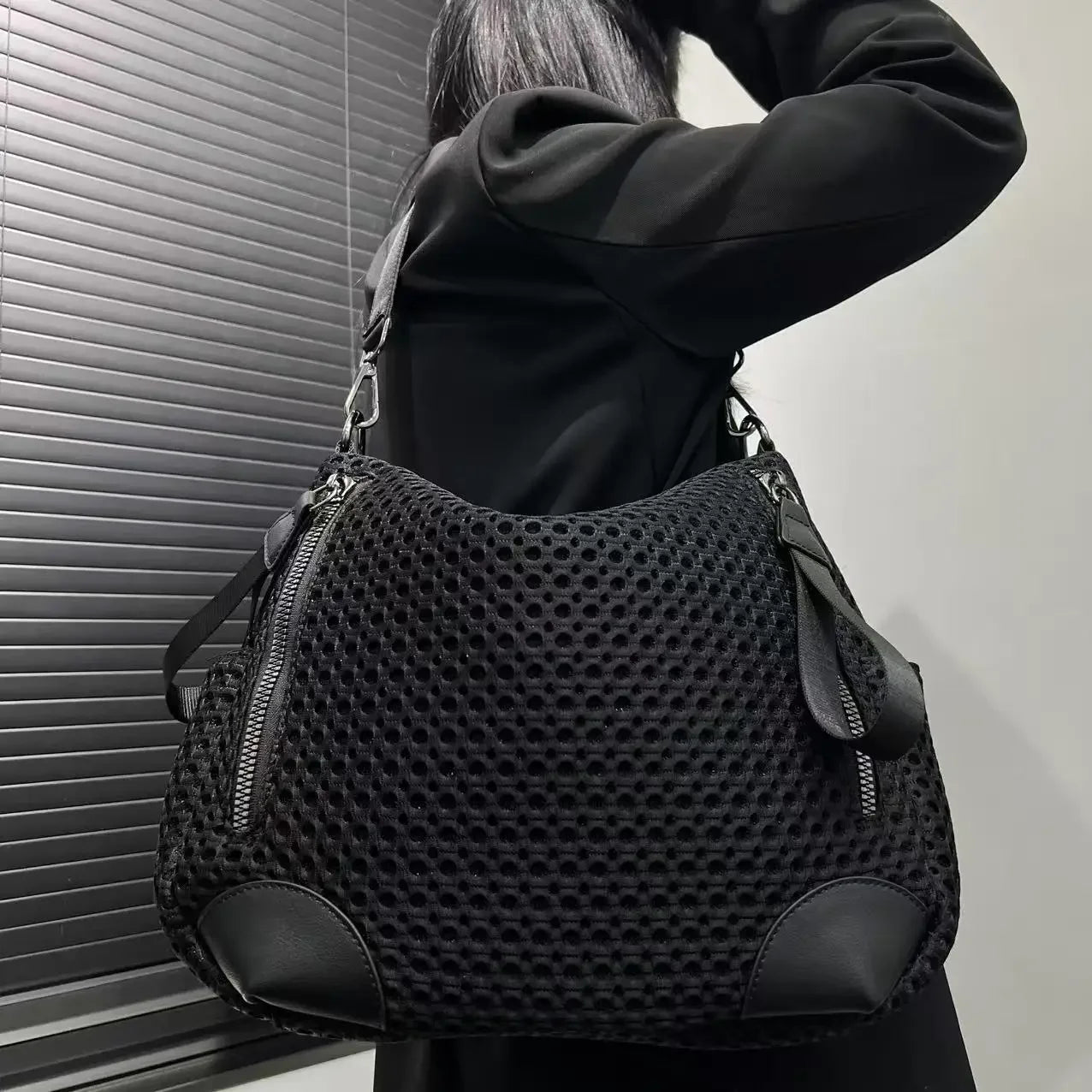 Large Nylon Mesh Crossbody Bag