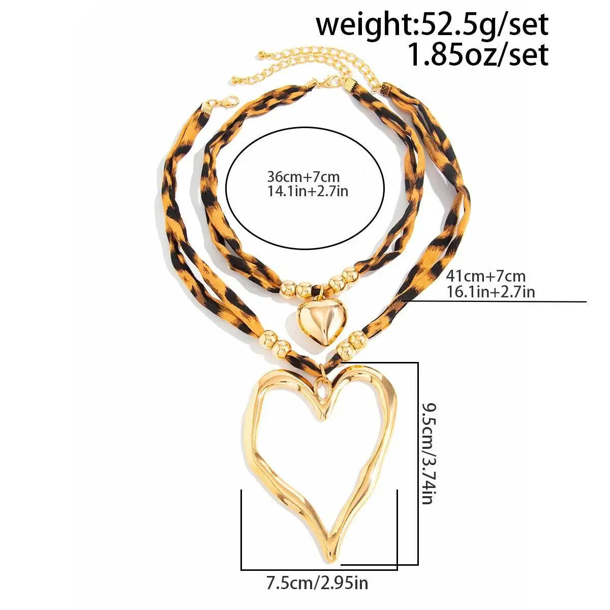Leopard Heart Pendant Necklace Set