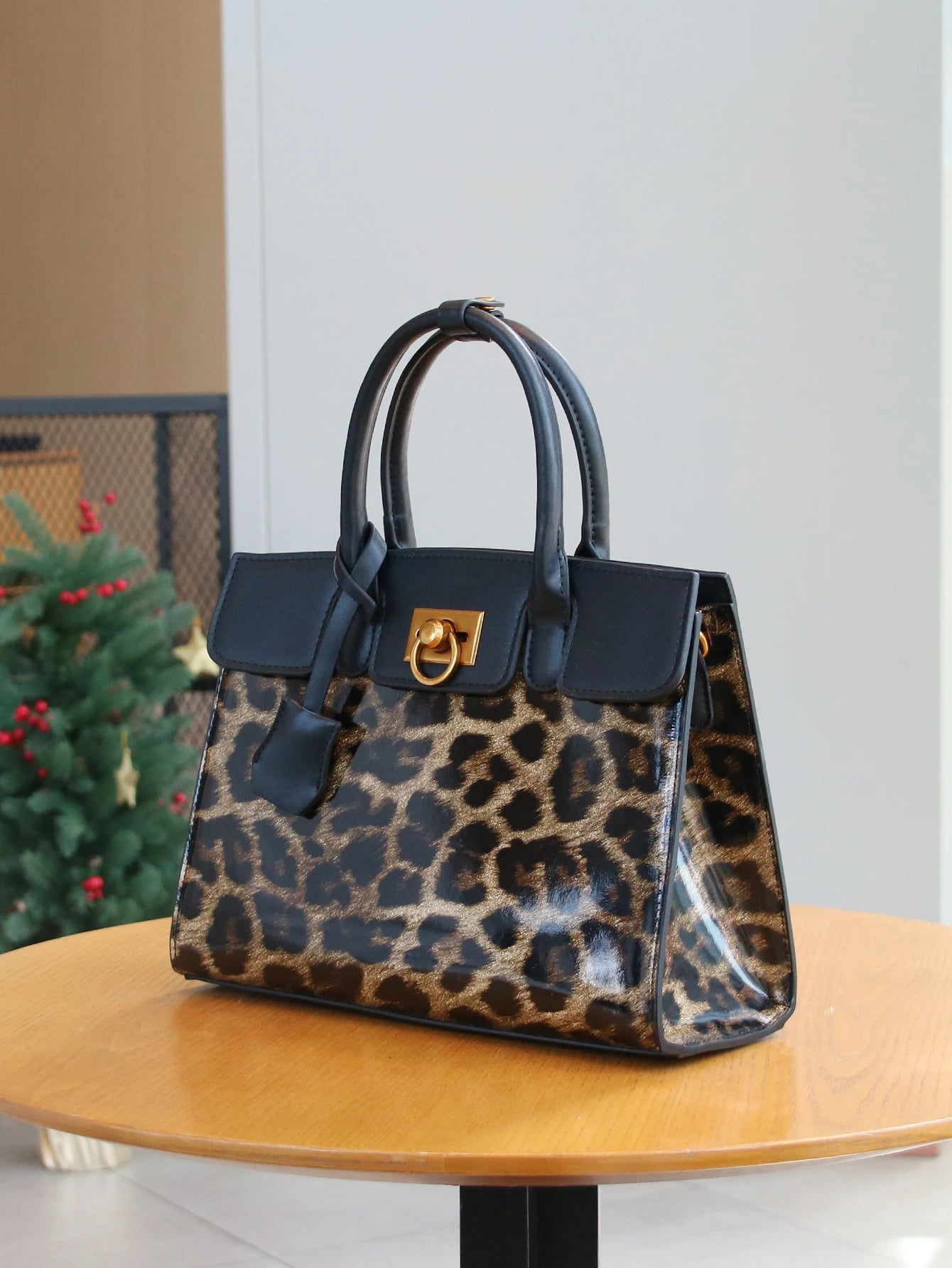 Patent Leopard Print Tote Bag