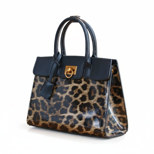 Patent Leopard Print Tote Bag