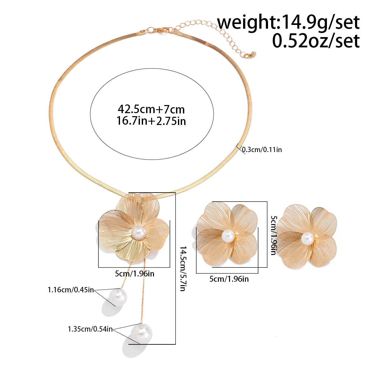 Flower Pearl Necklace & Earrings Set