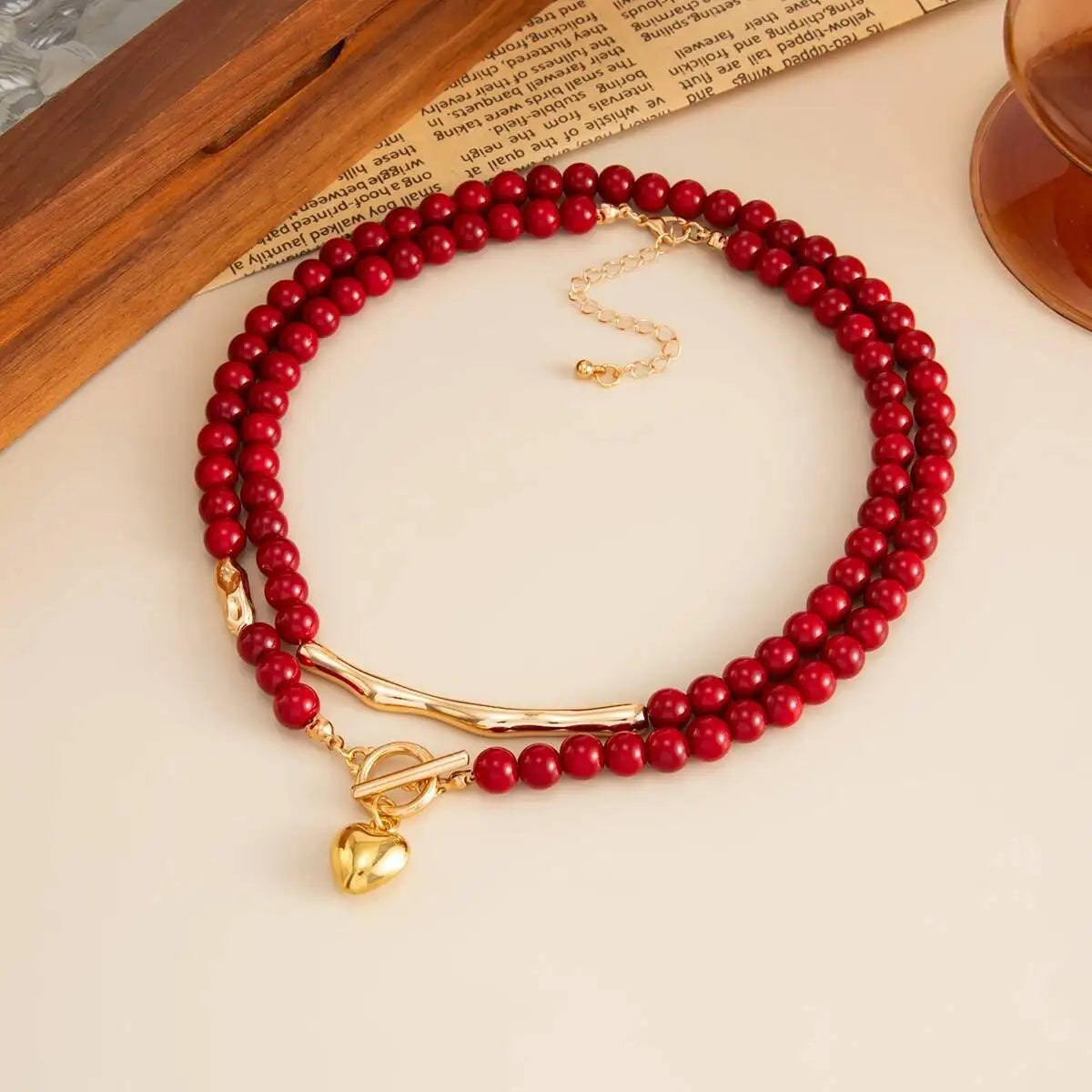 Red Heart Beaded Choker Necklace