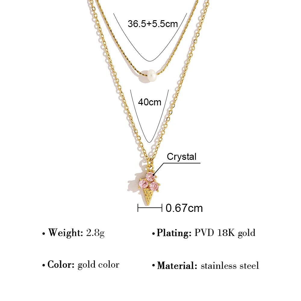 Pink Crystal Ice Cream Pendant Necklace