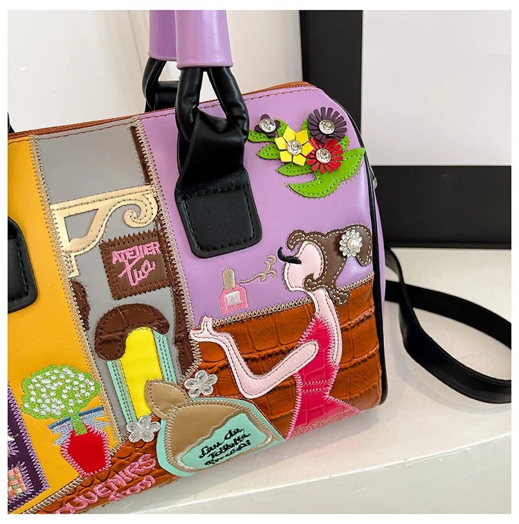 PU Personality Stylish Shoulder Bags Design Patchwork Zipper Bags