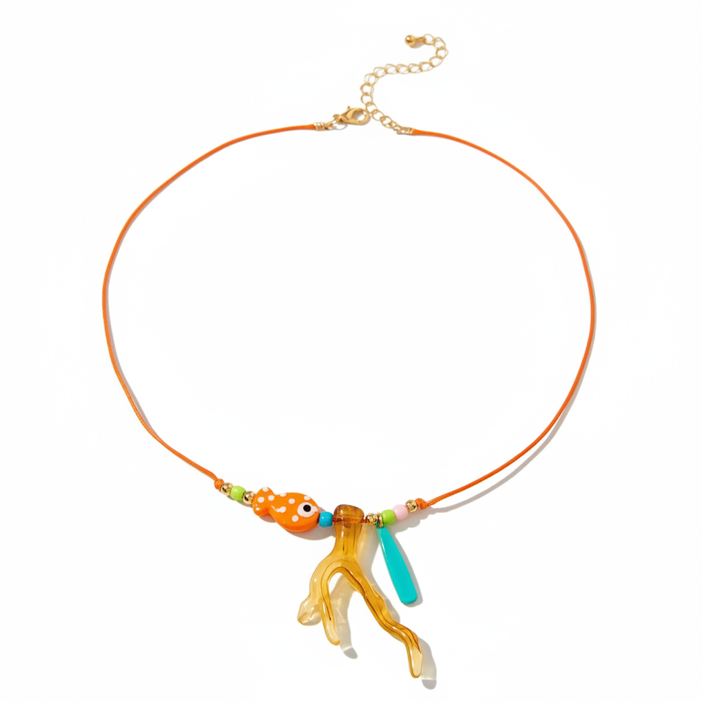 New Ocean Fish Coral Pendant Necklace Boho Colorful Handmade Braided Rope Adjustable Women Vacation Party Jewelry