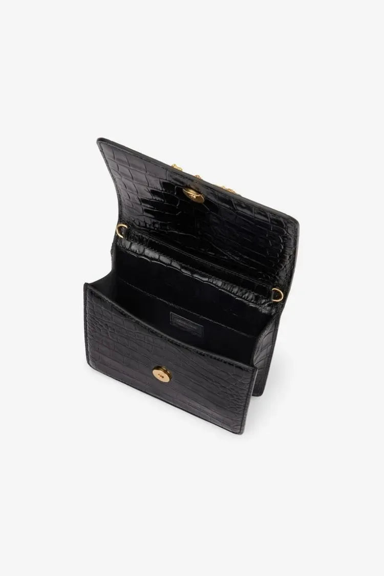 Croc Embossed Crystal Shoulder Bag