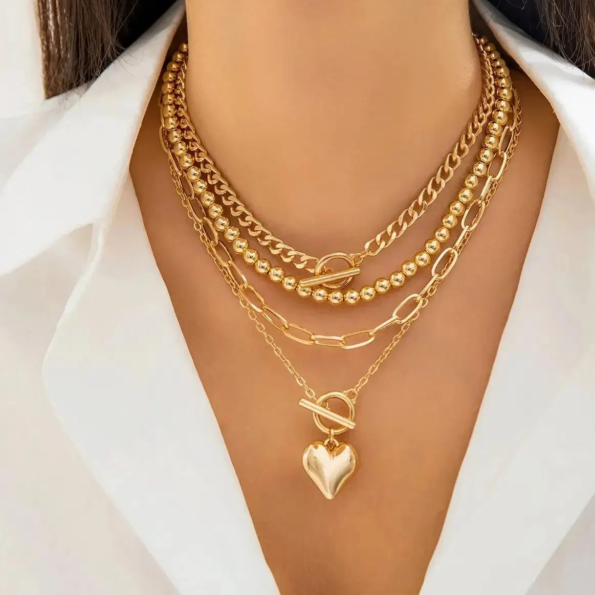 Heart Pendant Layered Necklace Set