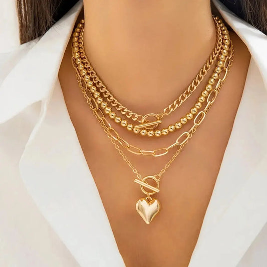 Heart Pendant Layered Necklace Set