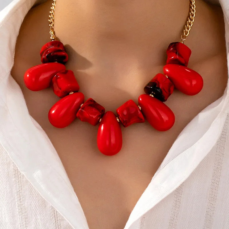 Red Droplet Statement Necklace
