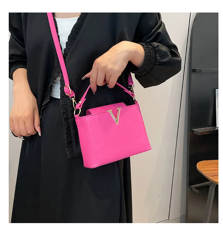 V-Shaped PU Leather Bucket Bag