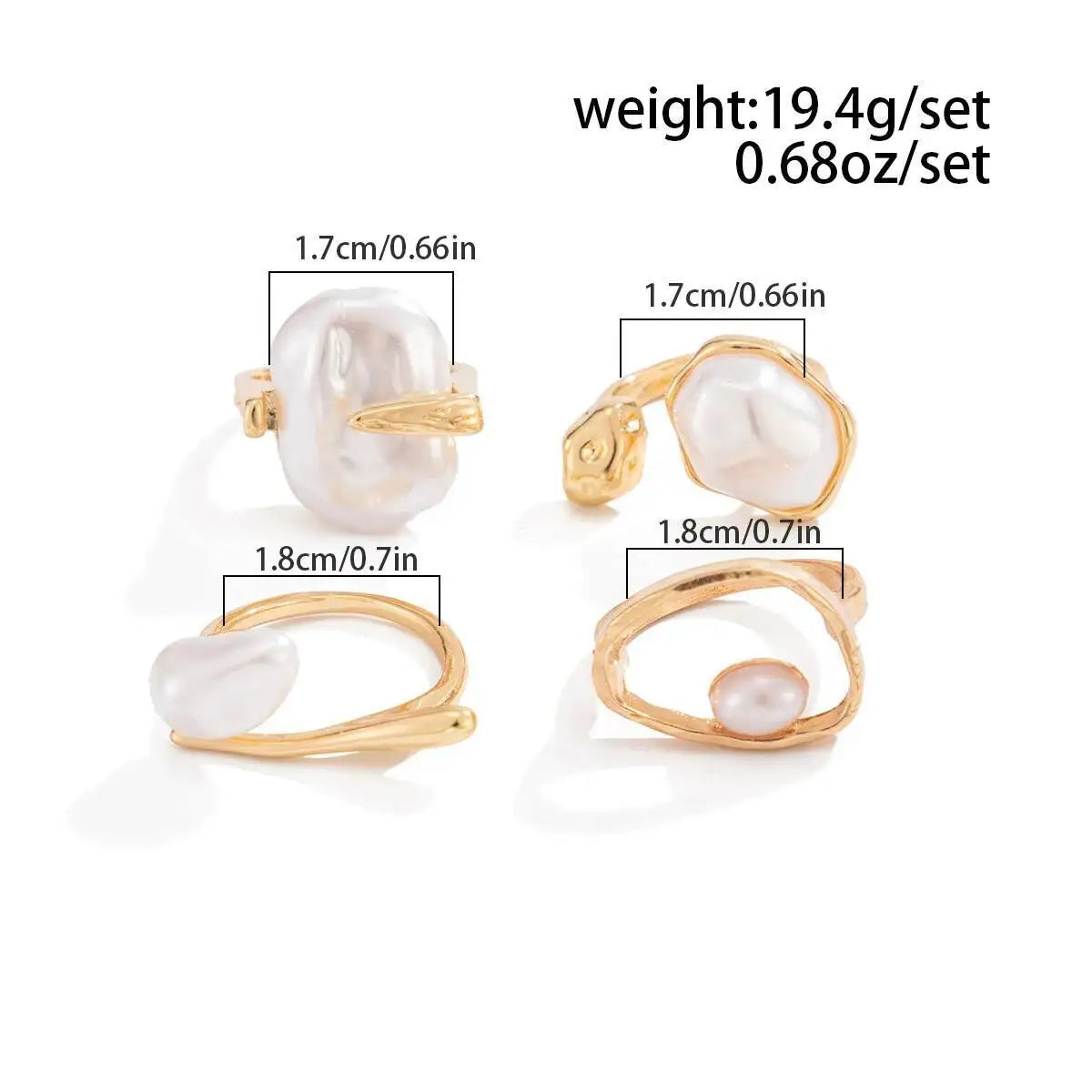 Baroque Imitation Pearl Open Rings Set Elegant Irregular Gold