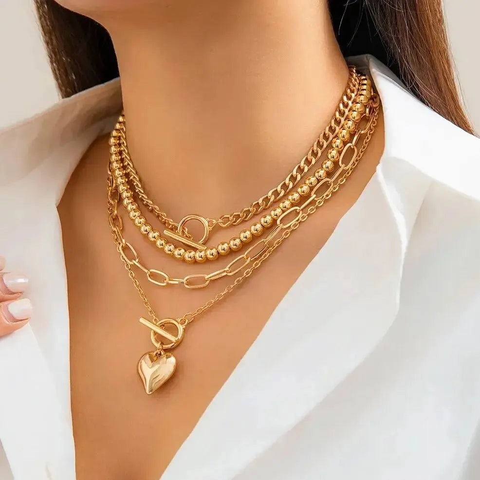 Heart Pendant Layered Necklace Set
