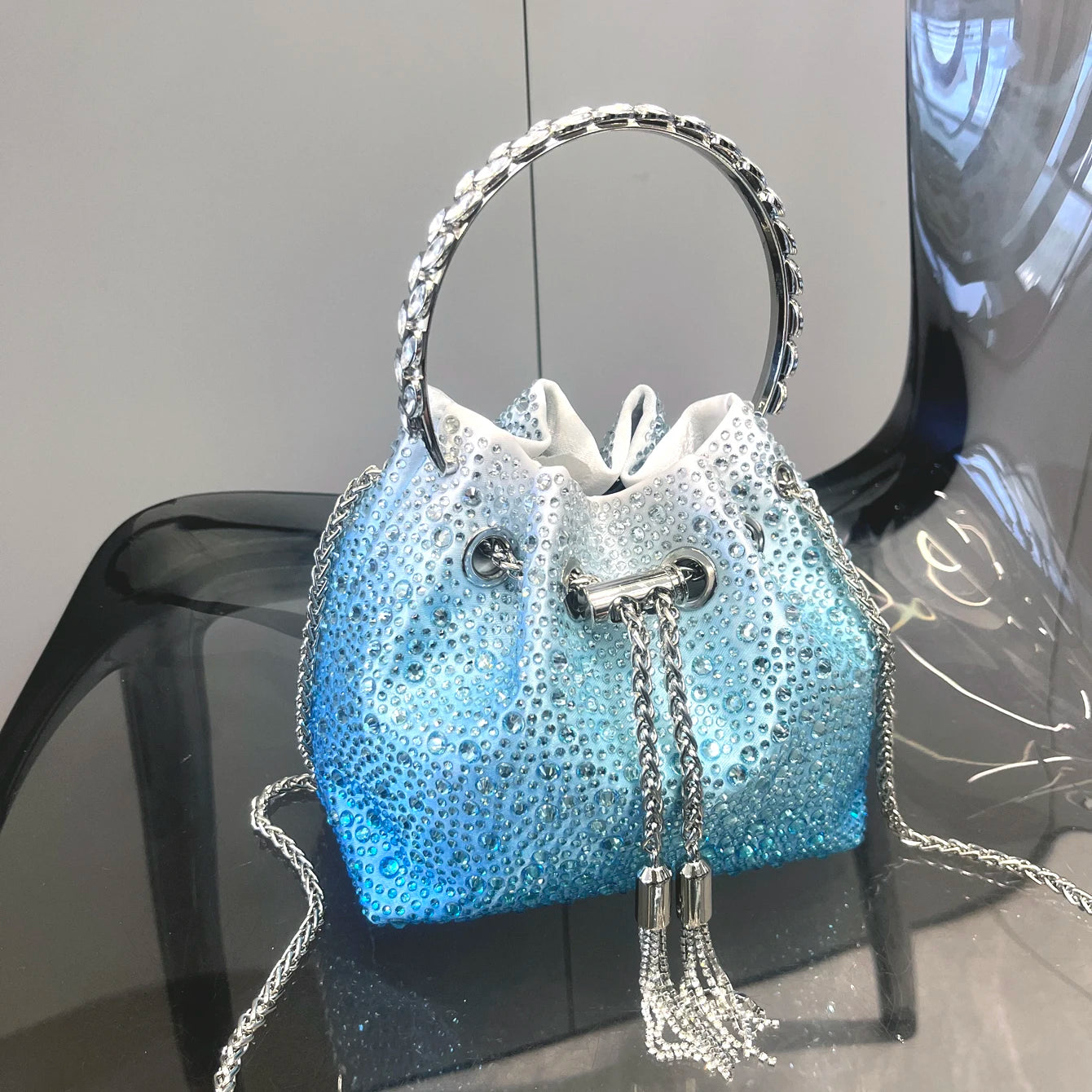 Crystal Handle Evening Clutch Bag