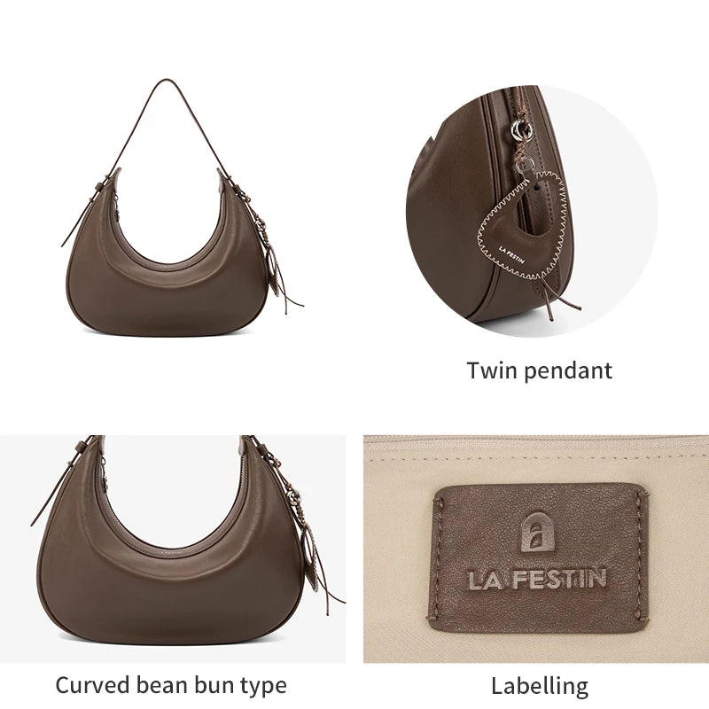 LA FESTIN Half Moon Leather Crossbody Bag