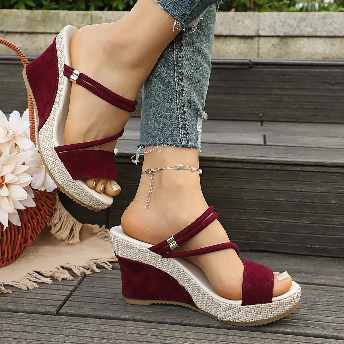 Leather Summer Wedge Female Large Size Mid-heeled Platform Black Comfortable Retro Sandals