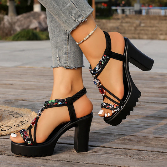 Vintage Rivet Decor Wedge Sandals Summer High Heels Platform