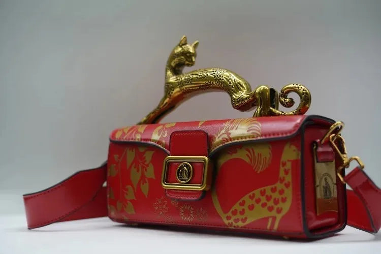 Elegant Gold Leaf Box Clutch Bag for Women