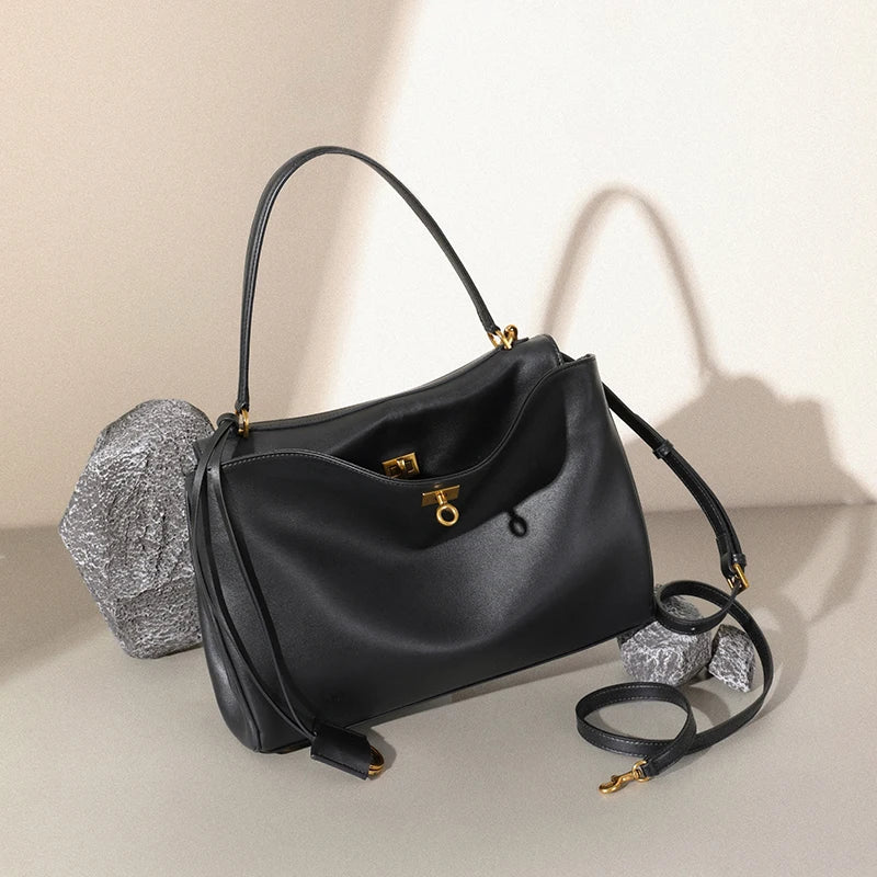 Leather Top Handle Tote Bag