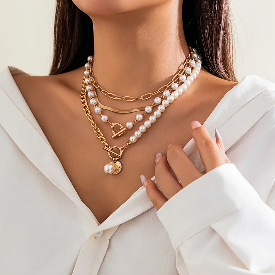 Layered Pearl Snake Chain Choker