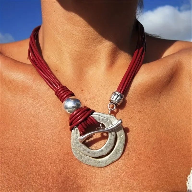 Bohemian Double Ring Pendant Necklace