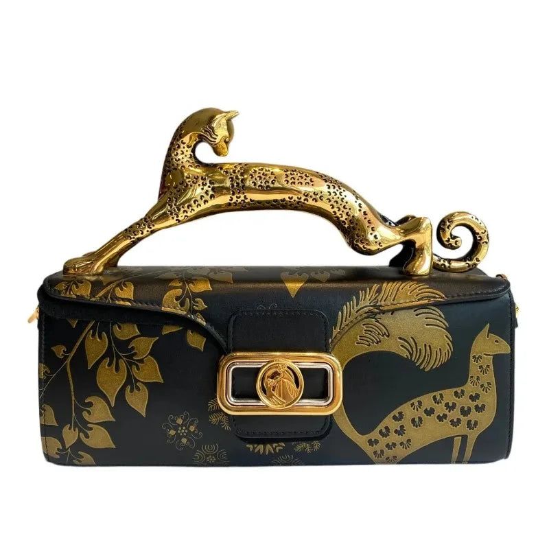 Elegant Gold Leaf Box Clutch Bag for Women