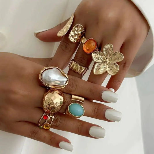 Pearl Flower Ring Set