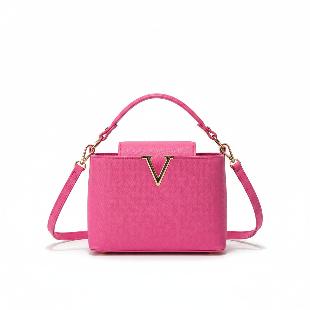 V-Shaped PU Leather Bucket Bag