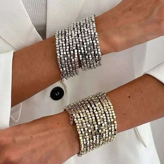 Vintage Multi Layer Wide Bracelet Punk CCB Acrylic Bead